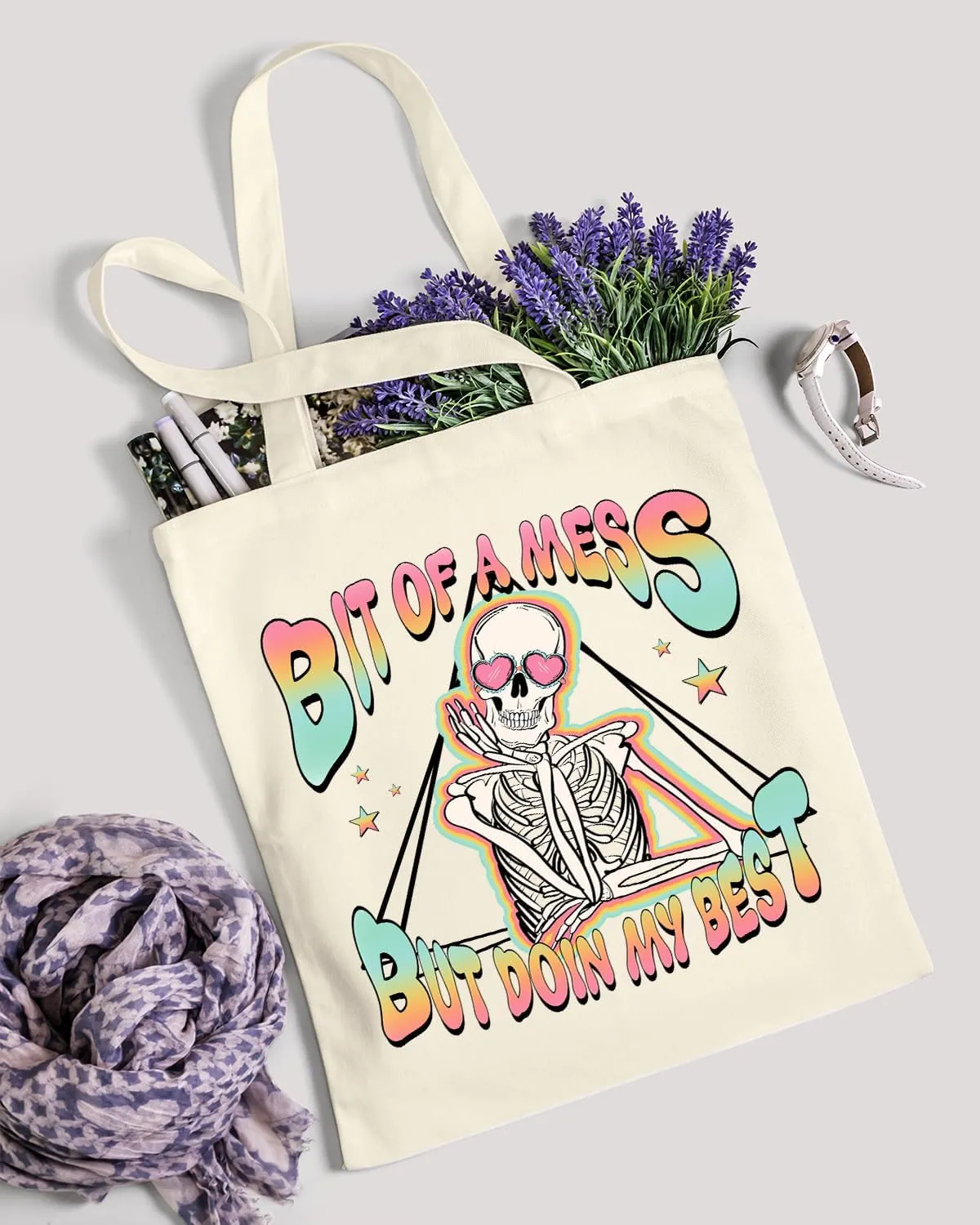 AUSVKAI Canvas Tote Bag Aesthetic for Women, Cute Cloth Cotton Bags for College Shopping Beach Grocery and Trendy Gifts