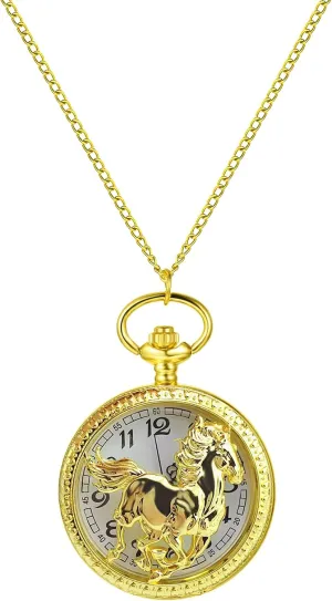 Avaner Hollow Horse Pocket Watches: Gold Silver Analog Quartz Necklace Watches Pendant with Chain for Men and Women