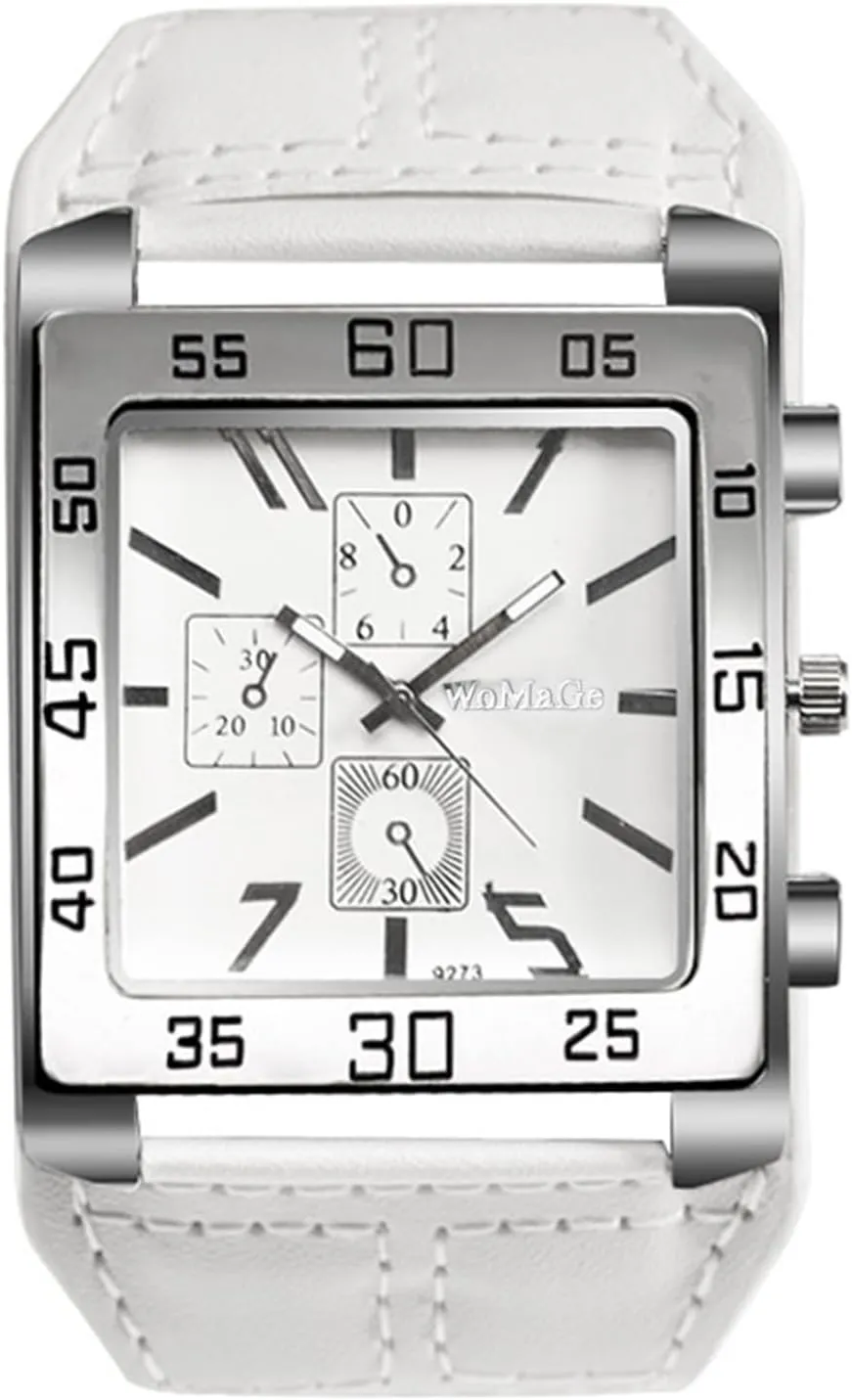 Avaner Men's Square Watch, Oversize Steampunk Watch, Leather Strap Big Face Watch