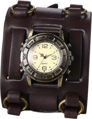 Avaner Vintage Punk Leather Watches: Wide Band Retro Analog Quartz Cuff Watches for Men