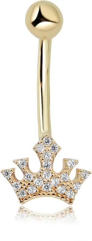 AVORA 10K Gold Simulated Diamond CZ Tiara Belly Button Ring Body Jewelry (14 Gauge)