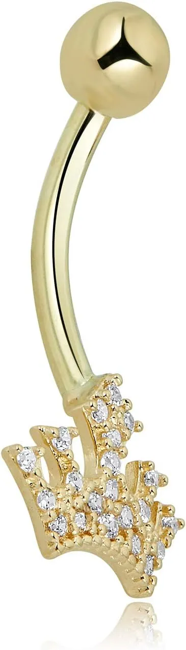 AVORA 10K Gold Simulated Diamond CZ Tiara Belly Button Ring Body Jewelry (14 Gauge)