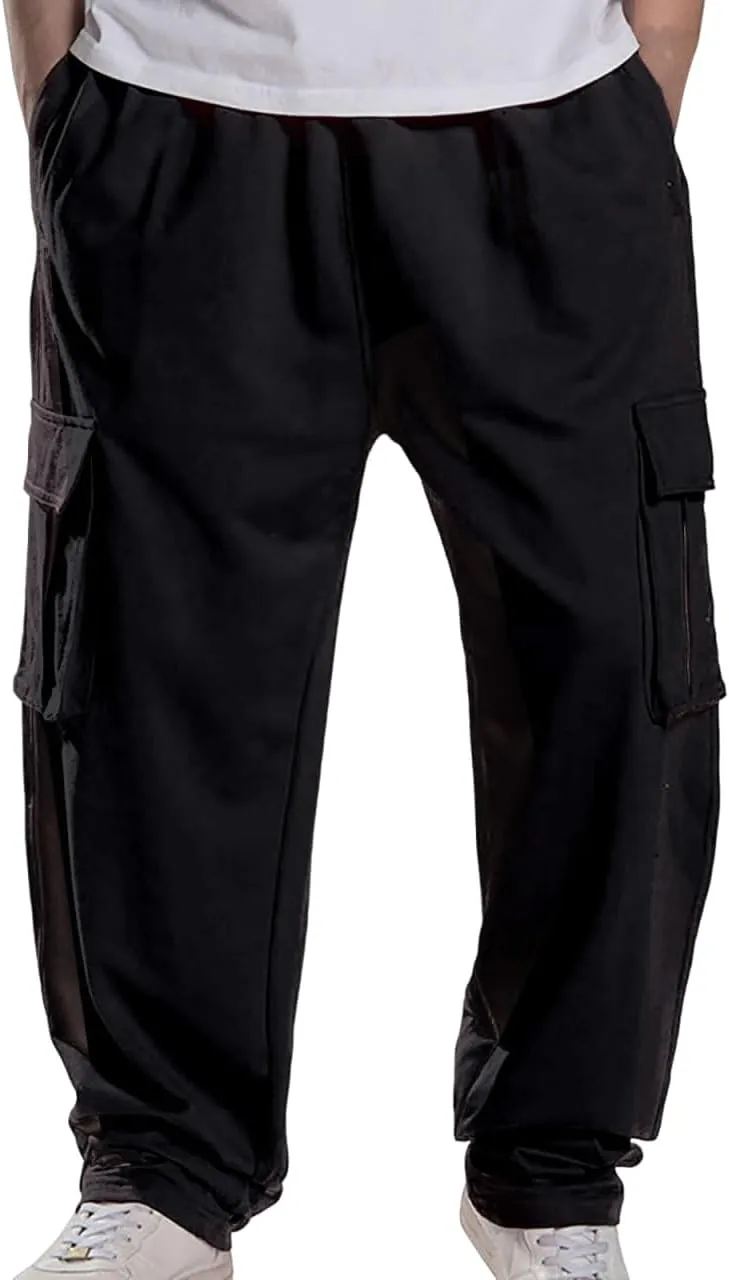 Baggy Cargo Sweatpants for Men Relaxed Fit Athletic Pants Gym Tapered Trousers Fall Casual Pants with Multi Pockets