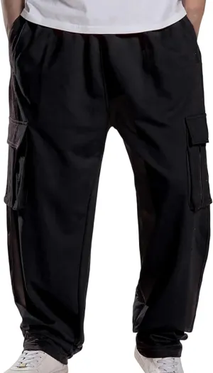 Baggy Cargo Sweatpants for Men Relaxed Fit Athletic Pants Gym Tapered Trousers Fall Casual Pants with Multi Pockets