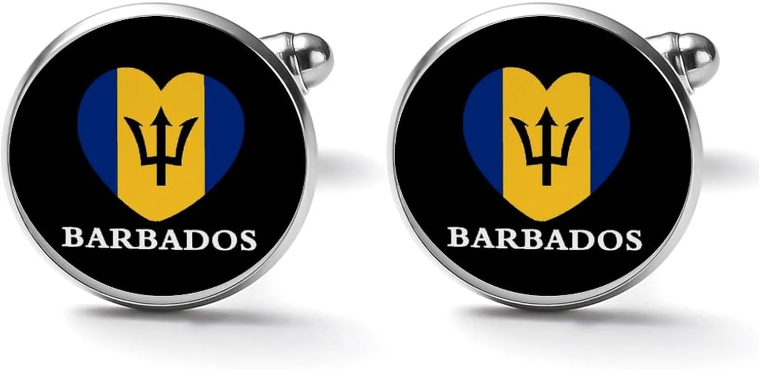 Barbados Flag Barbadian Fashion Cufflinks for Men Classic Shirts Cuff Links Set for Gifts Wedding Business