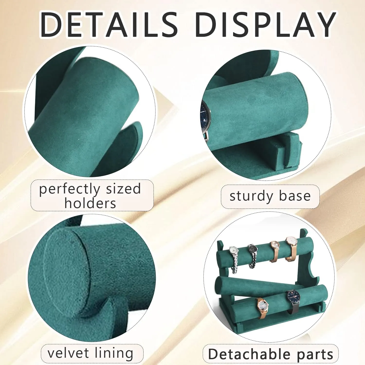 Barelove Velvet Bracelet Holder with 3 Tier Rack, Green T-Bar Storage Organizer Detachable Display Stand for Necklace Watch Bangles Bracelets Scrunchies Organization Showcase