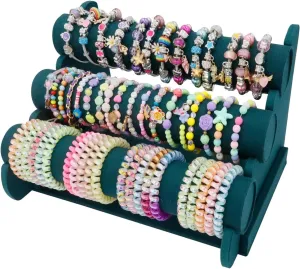 Barelove Velvet Bracelet Holder with 3 Tier Rack, Green T-Bar Storage Organizer Detachable Display Stand for Necklace Watch Bangles Bracelets Scrunchies Organization Showcase
