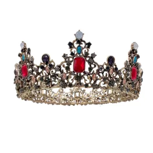 Baroque Queen Crown for Women Rhinestone Wedding Crowns and Tiaras Girls Vintage Birthday Tiara Halloween Party Hair Accessories with Ruby for Pageant Prom