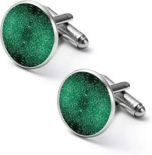 Beautiful Emerald Green Glitter Sparkles Mens Cufflink Dress Shirts Alloy Round Cufflinks for Normal and Business Wedding Wearing