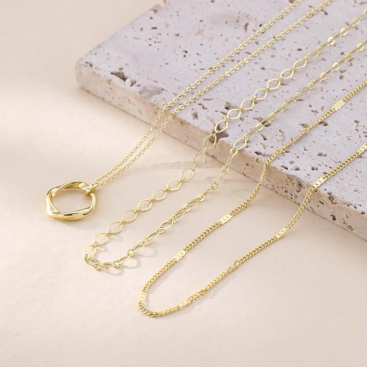 BERISO Layered Gold Necklace for Women Dainty Choker Necklace 14K Gold Plated Pendant Necklaces Set