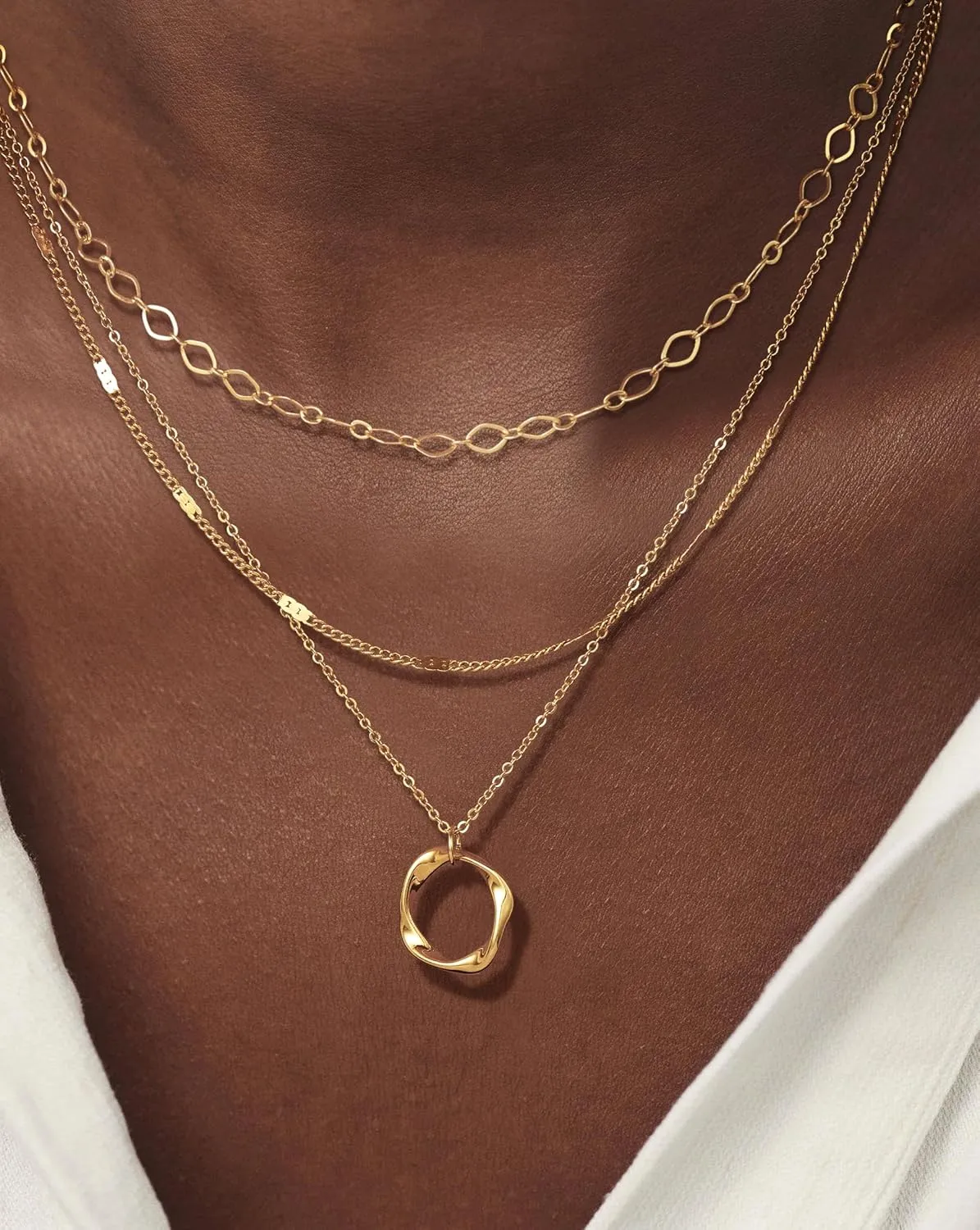 BERISO Layered Gold Necklace for Women Dainty Choker Necklace 14K Gold Plated Pendant Necklaces Set