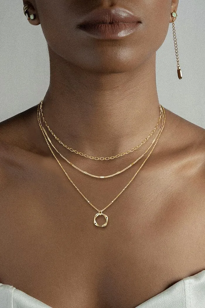 BERISO Layered Gold Necklace for Women Dainty Choker Necklace 14K Gold Plated Pendant Necklaces Set