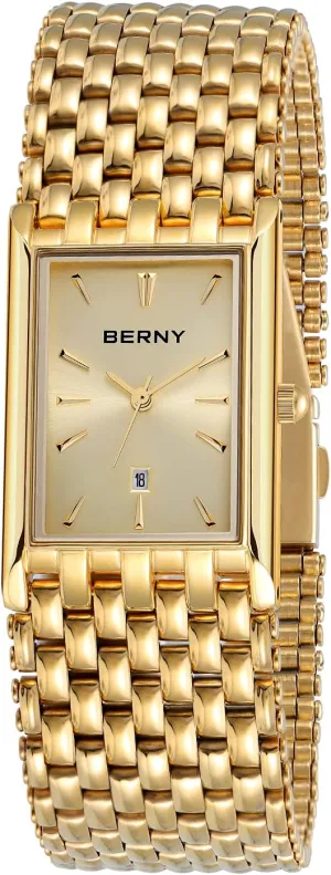 BERNY Gold Watches for Men with Date Window Japanese Quartz Movement Waterproof Men's Wrist Watches Luxury Casual Fashion Mens Watch