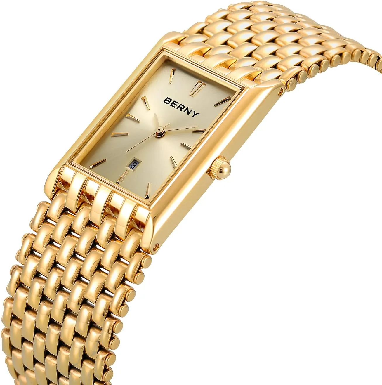 BERNY Gold Watches for Men with Date Window Japanese Quartz Movement Waterproof Men's Wrist Watches Luxury Casual Fashion Mens Watch