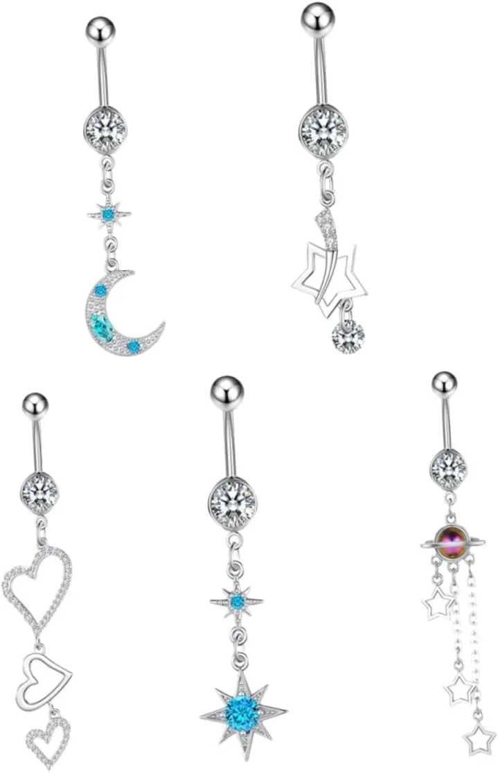 BESPORTBLE Chic 5pcs Belly Button Rings Long Dangle Navel Piercing Magnetic Belly Button Jewelry Party Wear Comfortable Fit