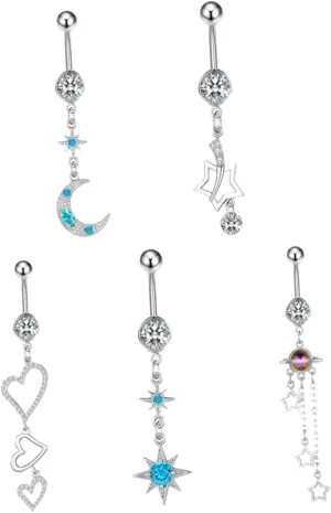 BESPORTBLE Chic 5pcs Belly Button Rings Long Dangle Navel Piercing Magnetic Belly Button Jewelry Party Wear Comfortable Fit