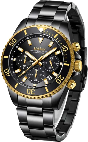 BIDEN Mens Watches Chronograph Stainless Steel Waterproof Date Analog Quartz Watch Business Wrist Watches for Men