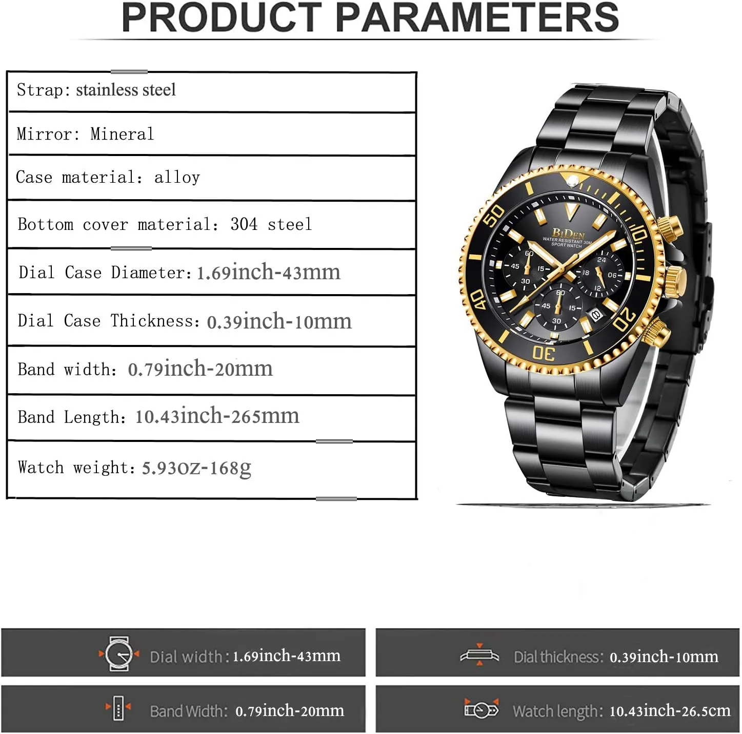 BIDEN Mens Watches Chronograph Stainless Steel Waterproof Date Analog Quartz Watch Business Wrist Watches for Men