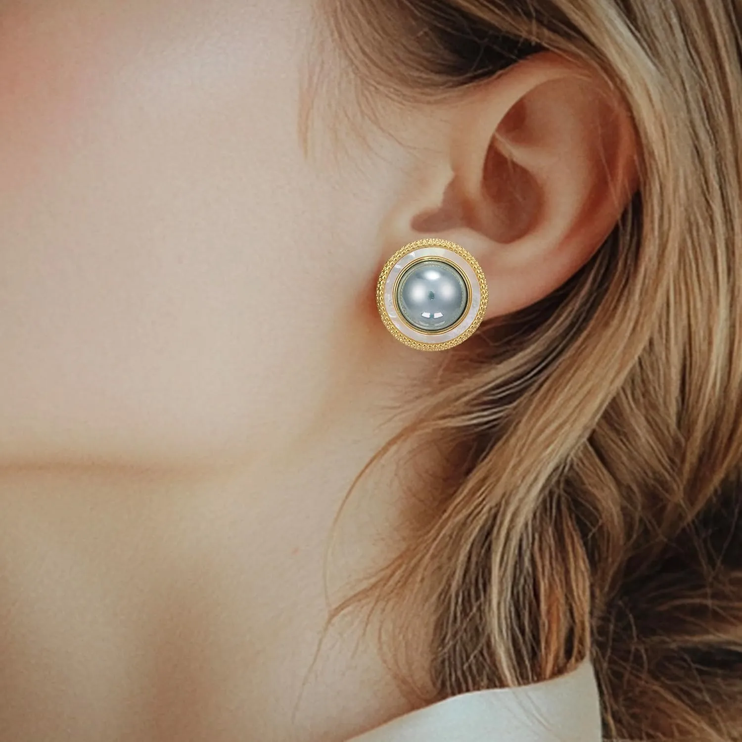 Big Pearl Stud Earrings for Women Faux Gold Large Pearl Earrings Studs
