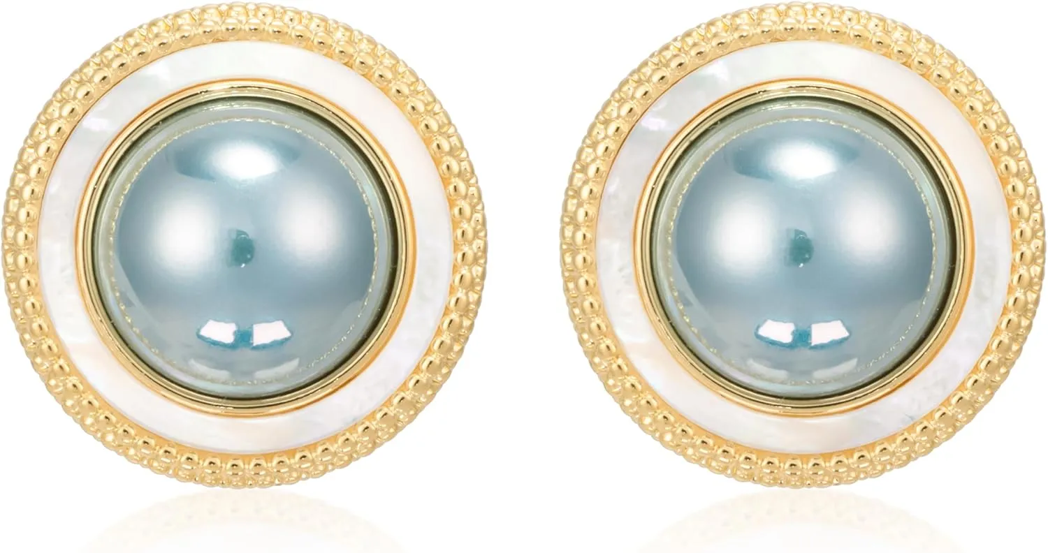 Big Pearl Stud Earrings for Women Faux Gold Large Pearl Earrings Studs