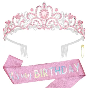 Birthday Crown and Sash for Women Pink Birthday Tiara Birthday Crown & Its My Birthday Sash Birthday Princess Crown Birthday Sashes Birthday Decorations Happy Birthday Gifts for Women Girls