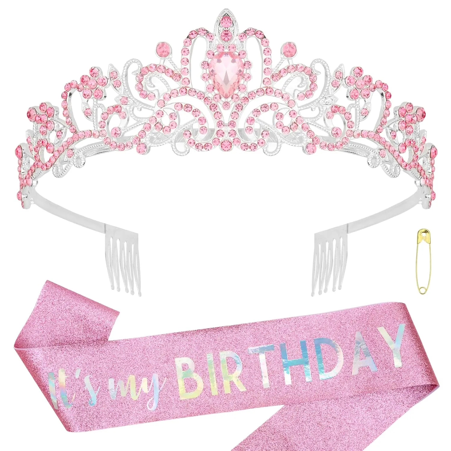Birthday Crown and Sash for Women Pink Birthday Tiara Birthday Crown & Its My Birthday Sash Birthday Princess Crown Birthday Sashes Birthday Decorations Happy Birthday Gifts for Women Girls
