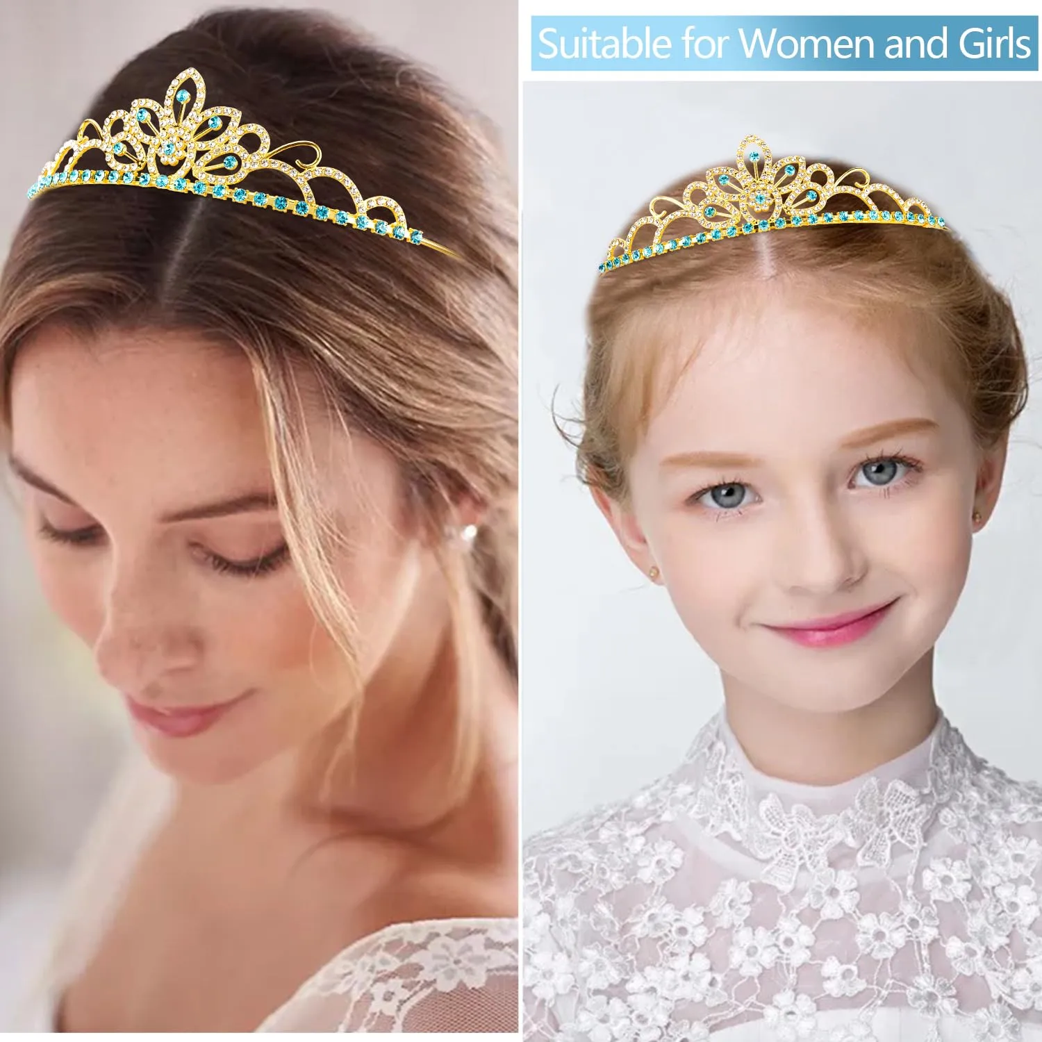 Birthday Crown Birthday Girl Sash Crystal Tiaras and Crowns for Women Girls Rhinestone Tiara Queen Crown Happy Birthday Headband Princess Birthday Party Decorations (Blue)