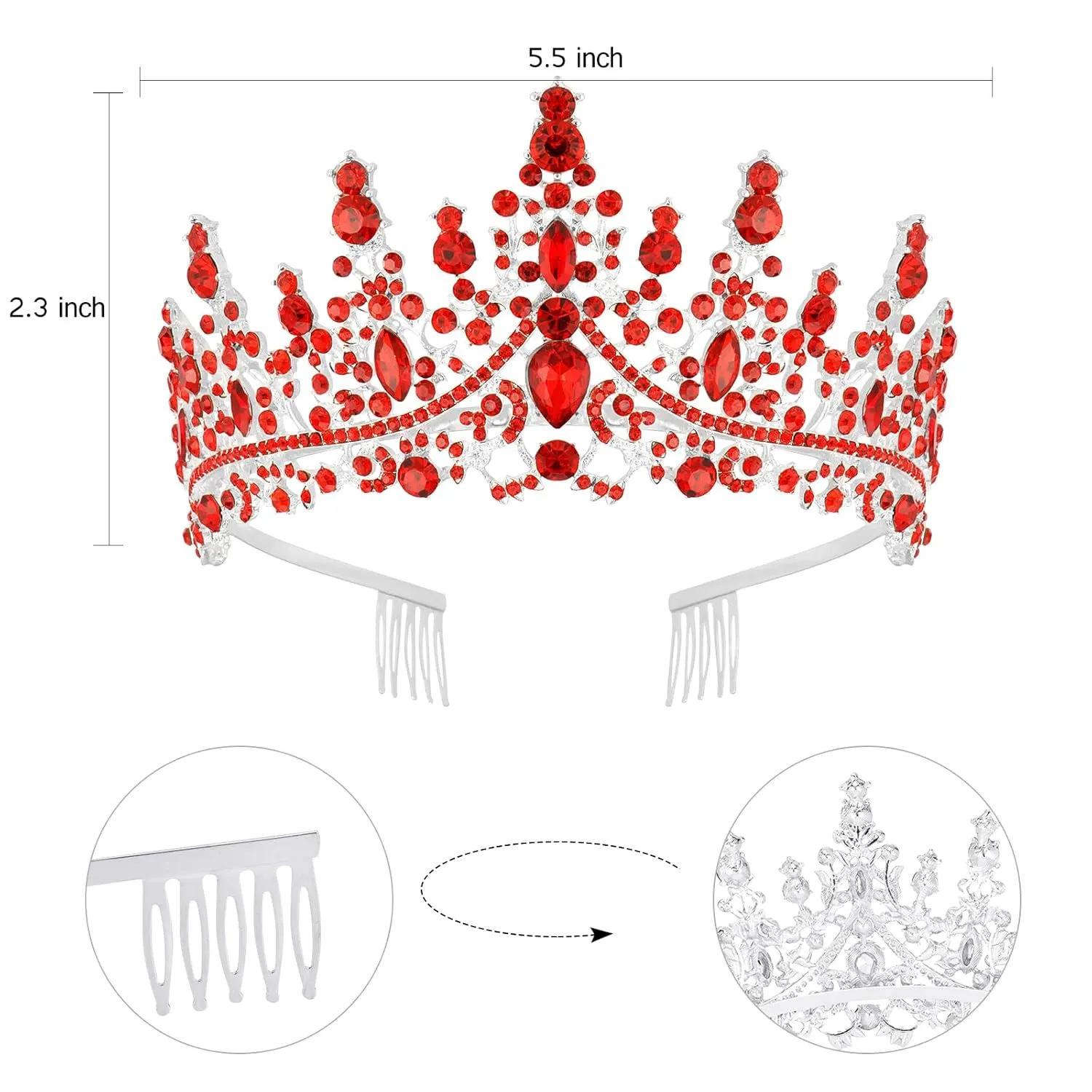 Birthday Queen Sash & Rhinestone Tiara Red Sliver Crown Birthday Sash and Tiara for Women Girls Princess Tiara Crown Birthday Accessories Headband and Sash for Girls