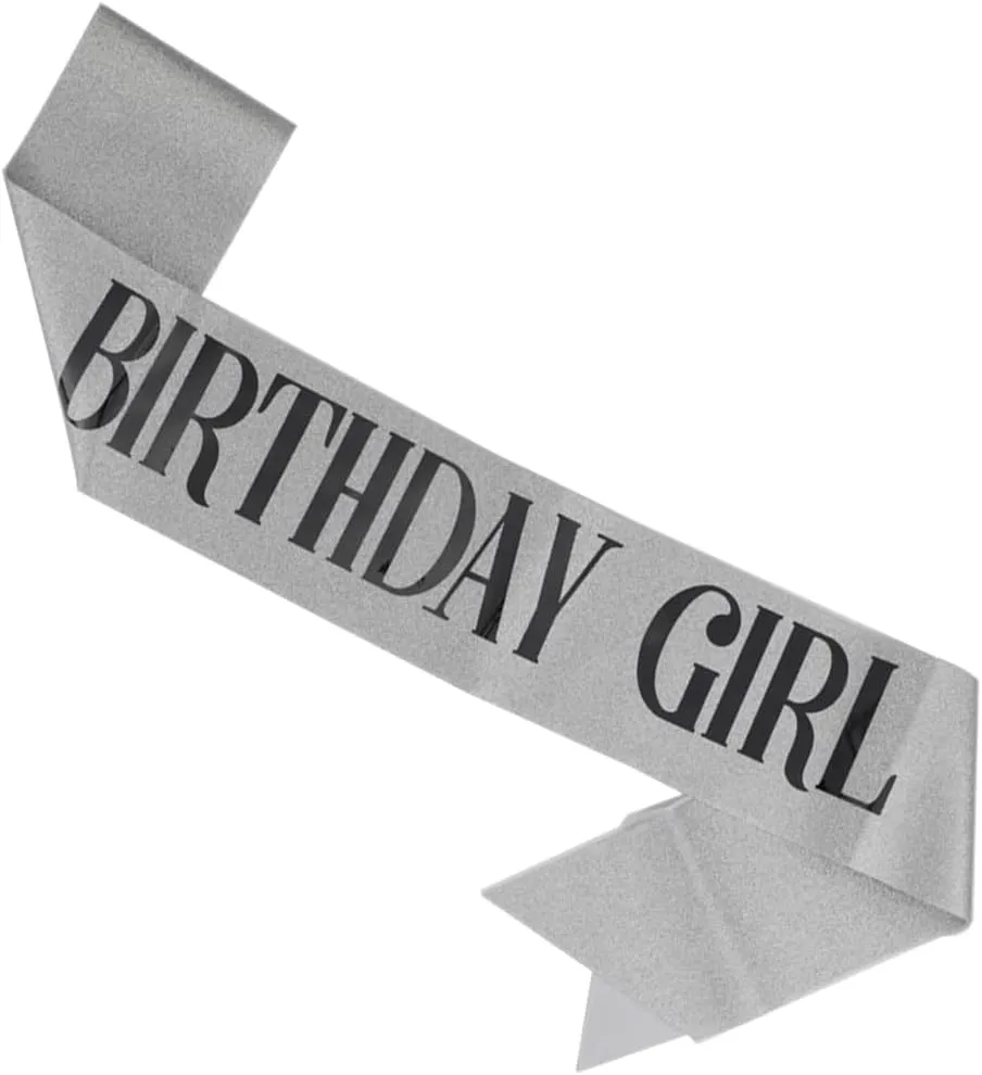 Birthday Sash, Tiara, Crown, Headband, and Pins - Silver Princess Decoration Supplies Gift Set for Women and Girls