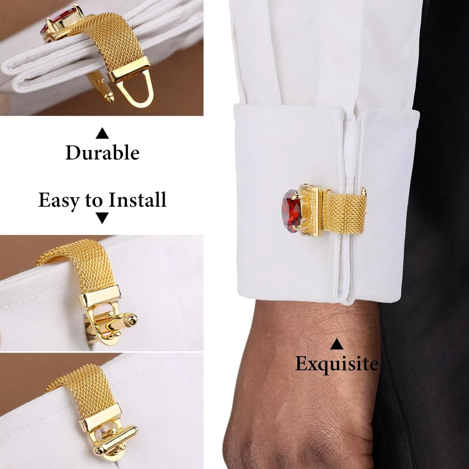 Birthstone Gold Tone Cufflinks for Men with Chain Shirt cuff links Wedding Business Birthday Christmas Gifts for Men