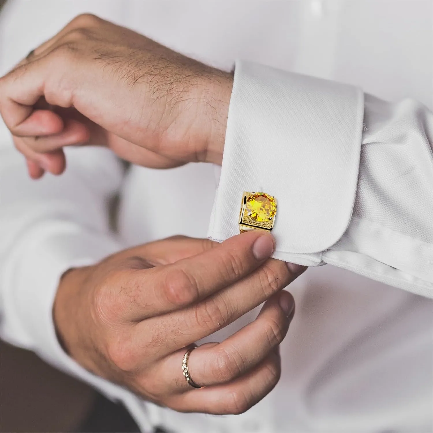 Birthstone Gold Tone Cufflinks for Men with Chain Shirt cuff links Wedding Business Birthday Christmas Gifts for Men
