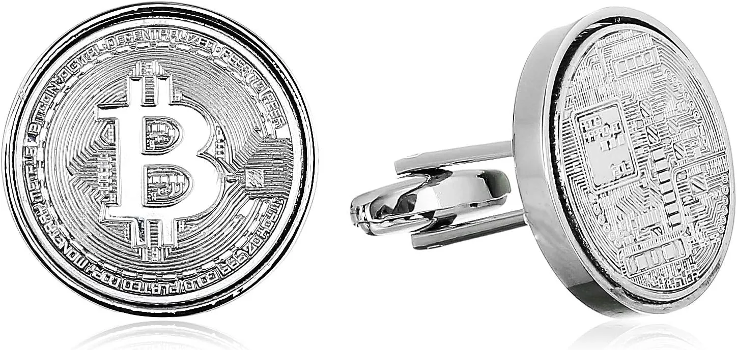 Bitcoin Coin Cufflinks for Men Birthday Gifts for Men Who Have Everything Bitcoin Jewelry Bitcoin Gift Techy Gift Silver Cufflinks