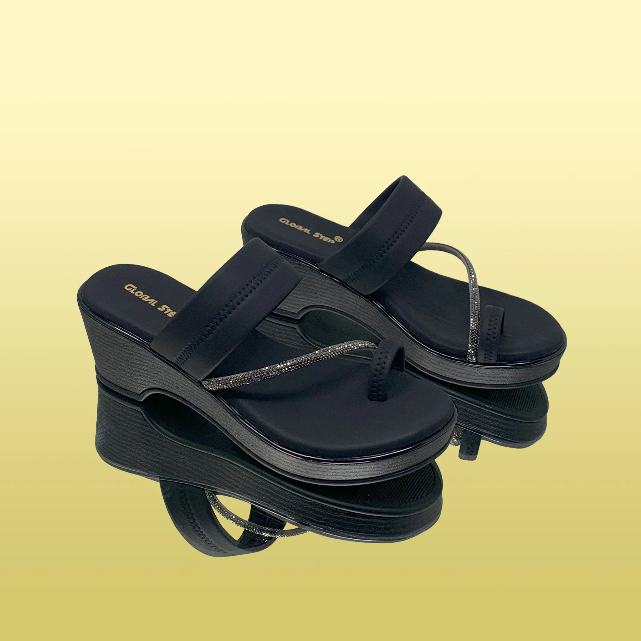 Black Ethnic Wedges Sandals