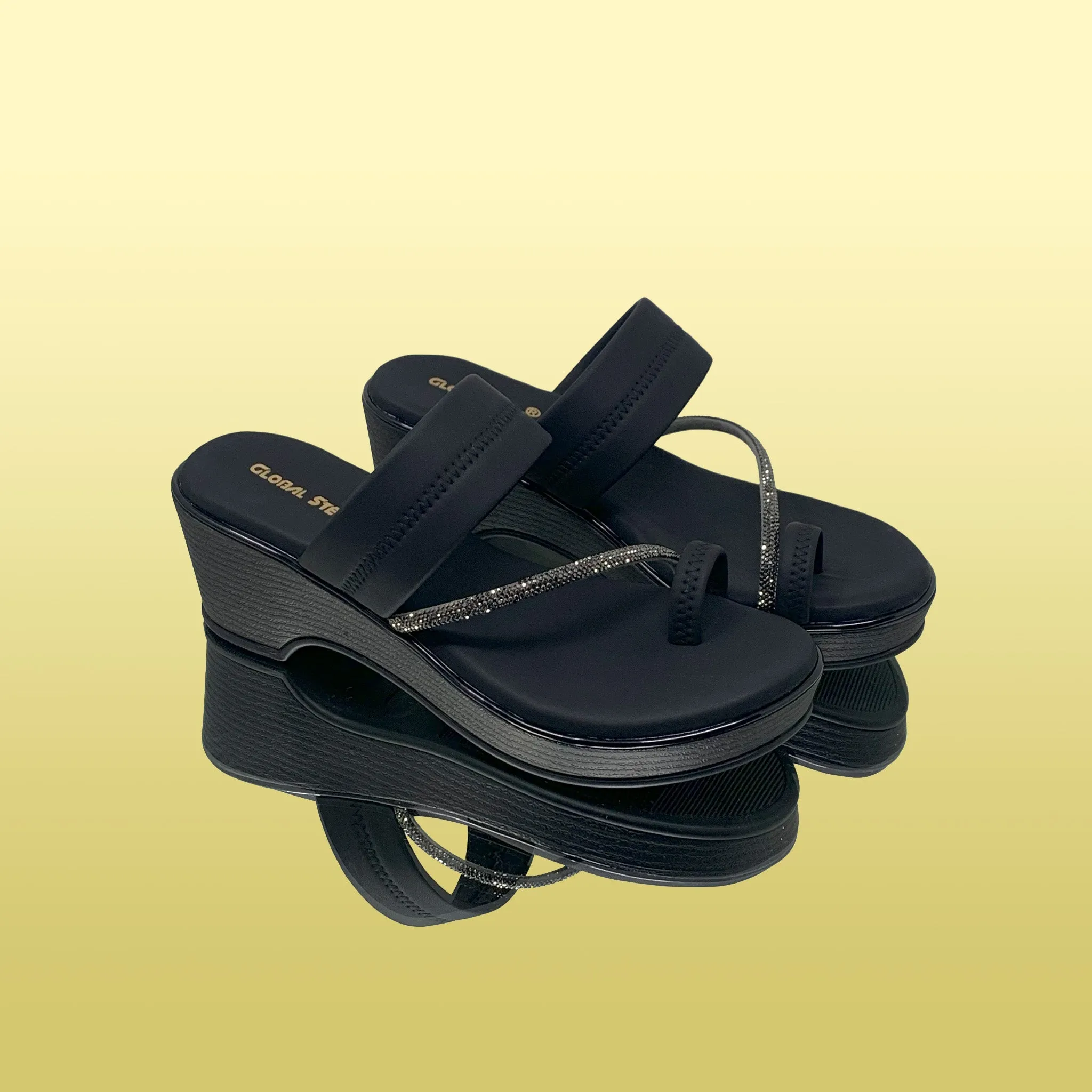 Black Ethnic Wedges Sandals