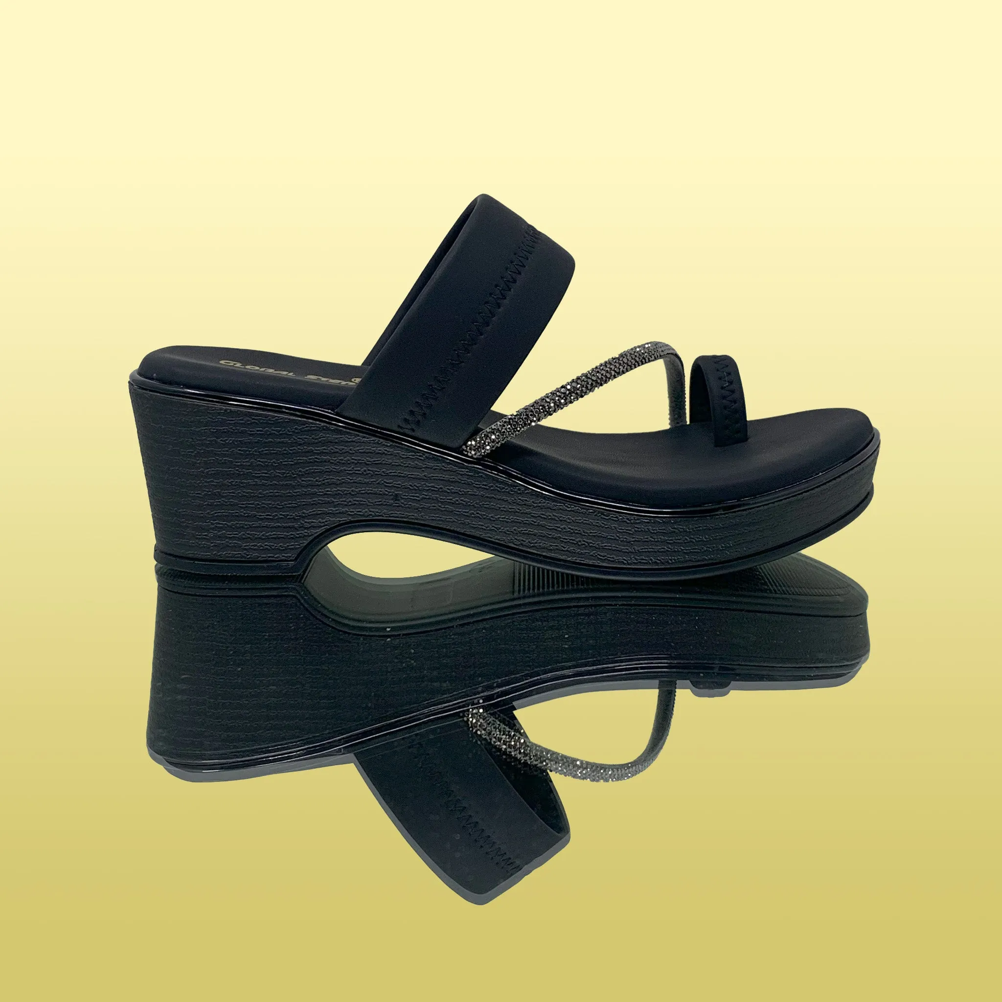 Black Ethnic Wedges Sandals
