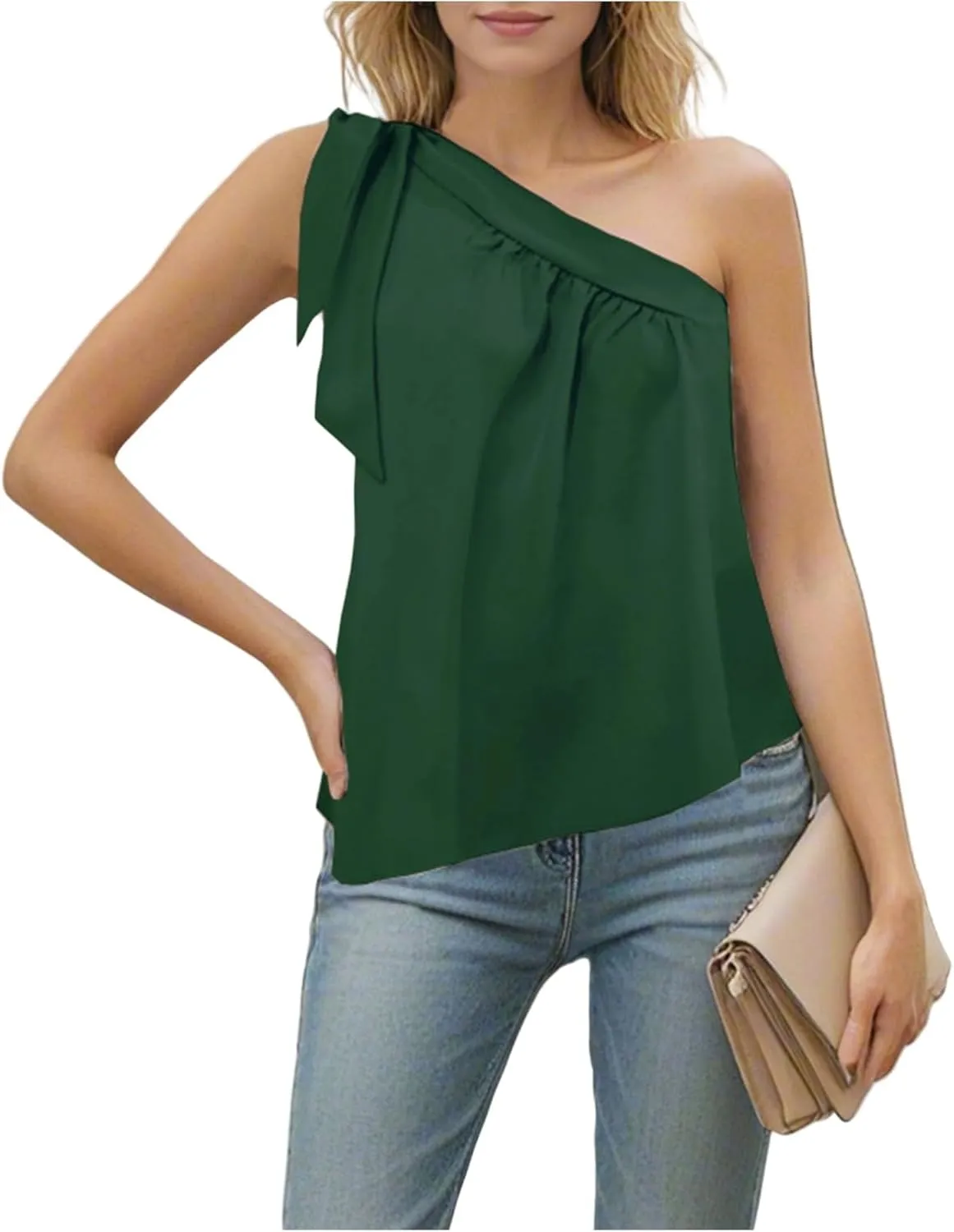 Blouses for Women Dressy Casual 2025 One Shoulder Tops Fashion Sexy Loose Self Tie Bow Knot Shirt Sleeveless Tunics Blouse