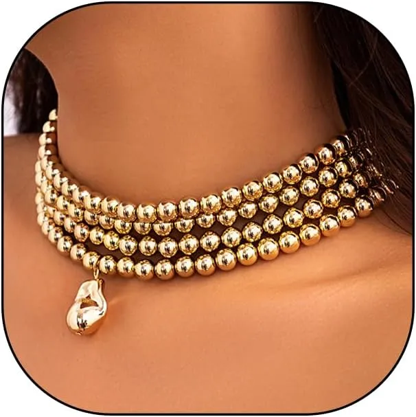 Boho Gold Multilayer 1920s Necklace for Women Chunky Layered Beads Choker Necklaces Dainty Adjustable Handmade Beaded Pendant Necklaces Jewelry Gifts