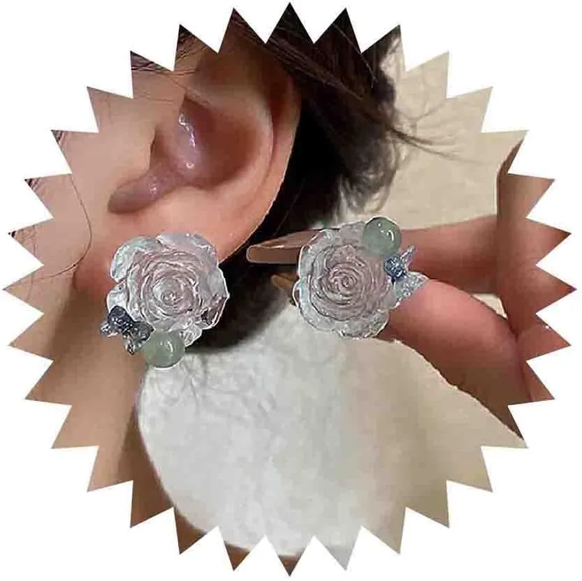 Boho Resin Flower Earrings Acrylic Flower Stud Earrings Vintage Transparent Flower Earrings Large Plastic Rose Earrings Jewelry for Women