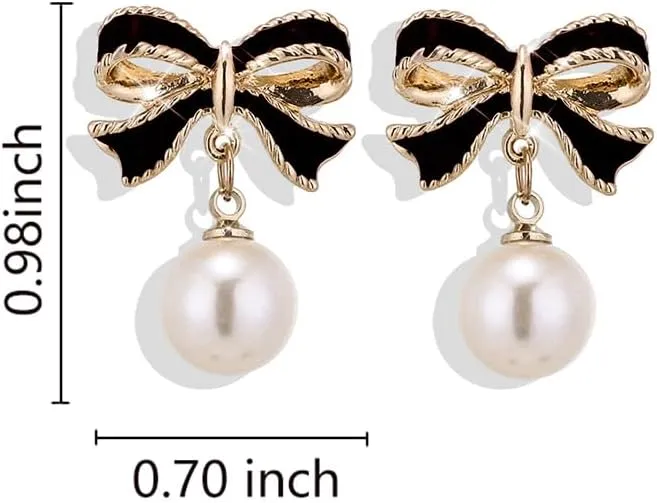 Bow Earrings for Women Pearl Bow Earrings Pink Bow Dorp Dangle Earrings Trendy Bowknot Ribbon Earrings Christmas Earrings Party Daily Jewelry Accessory Xmas Holiday Jewelry