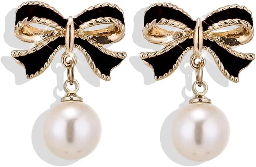 Bow Earrings for Women Pearl Bow Earrings Pink Bow Dorp Dangle Earrings Trendy Bowknot Ribbon Earrings Christmas Earrings Party Daily Jewelry Accessory Xmas Holiday Jewelry
