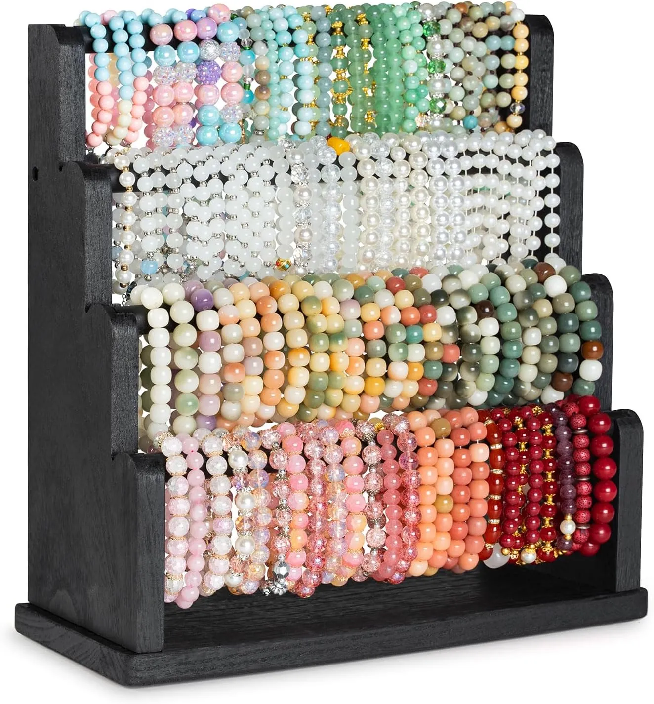 Bracelet Holder, 4 Tier Bracelet Organizer Storage for Bracelets Bangles Watch Scrunchies, Rustic Wood Jewelry Organizer Display for Home, Vendors, Craft Shows and Store(Black)