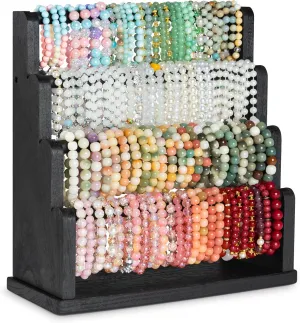 Bracelet Holder, 4 Tier Bracelet Organizer Storage for Bracelets Bangles Watch Scrunchies, Rustic Wood Jewelry Organizer Display for Home, Vendors, Craft Shows and Store(Black)