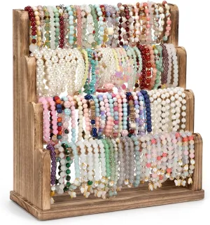 Bracelet Holder, 4 Tier Bracelet Organizer Storage for Bracelets Bangles Watch Scrunchies, Rustic Wood Jewelry Organizer Display for Home, Vendors, Craft Shows and Store(Rustic Brown)