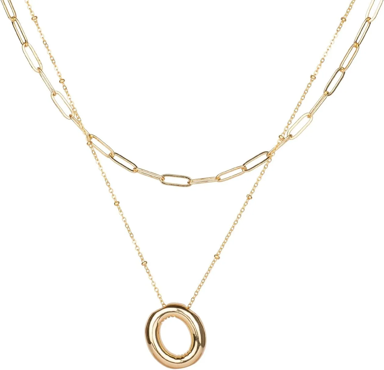 Bubble Letter Necklace Gold Layered Initial Necklaces for Women Choker Paperclip Chain Necklace 18K Gold Plated Jewelry Sets