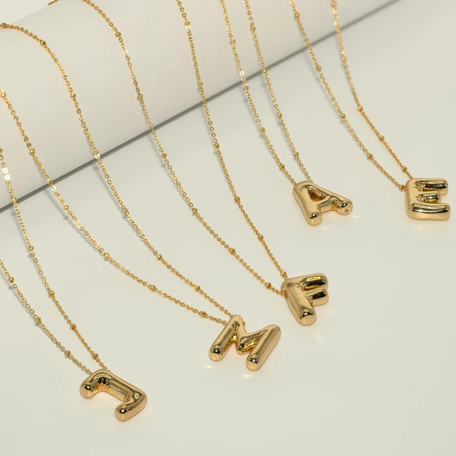 Bubble Letter Necklace Gold Layered Initial Necklaces for Women Choker Paperclip Chain Necklace 18K Gold Plated Jewelry Sets