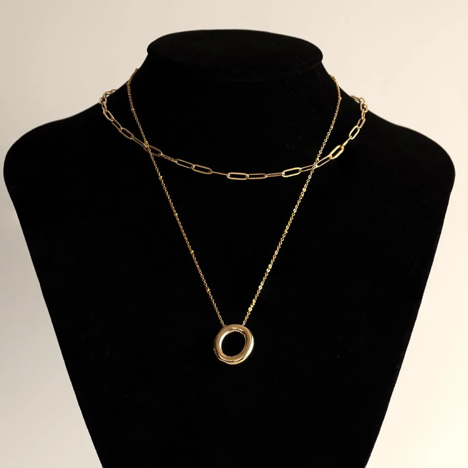 Bubble Letter Necklace Gold Layered Initial Necklaces for Women Choker Paperclip Chain Necklace 18K Gold Plated Jewelry Sets