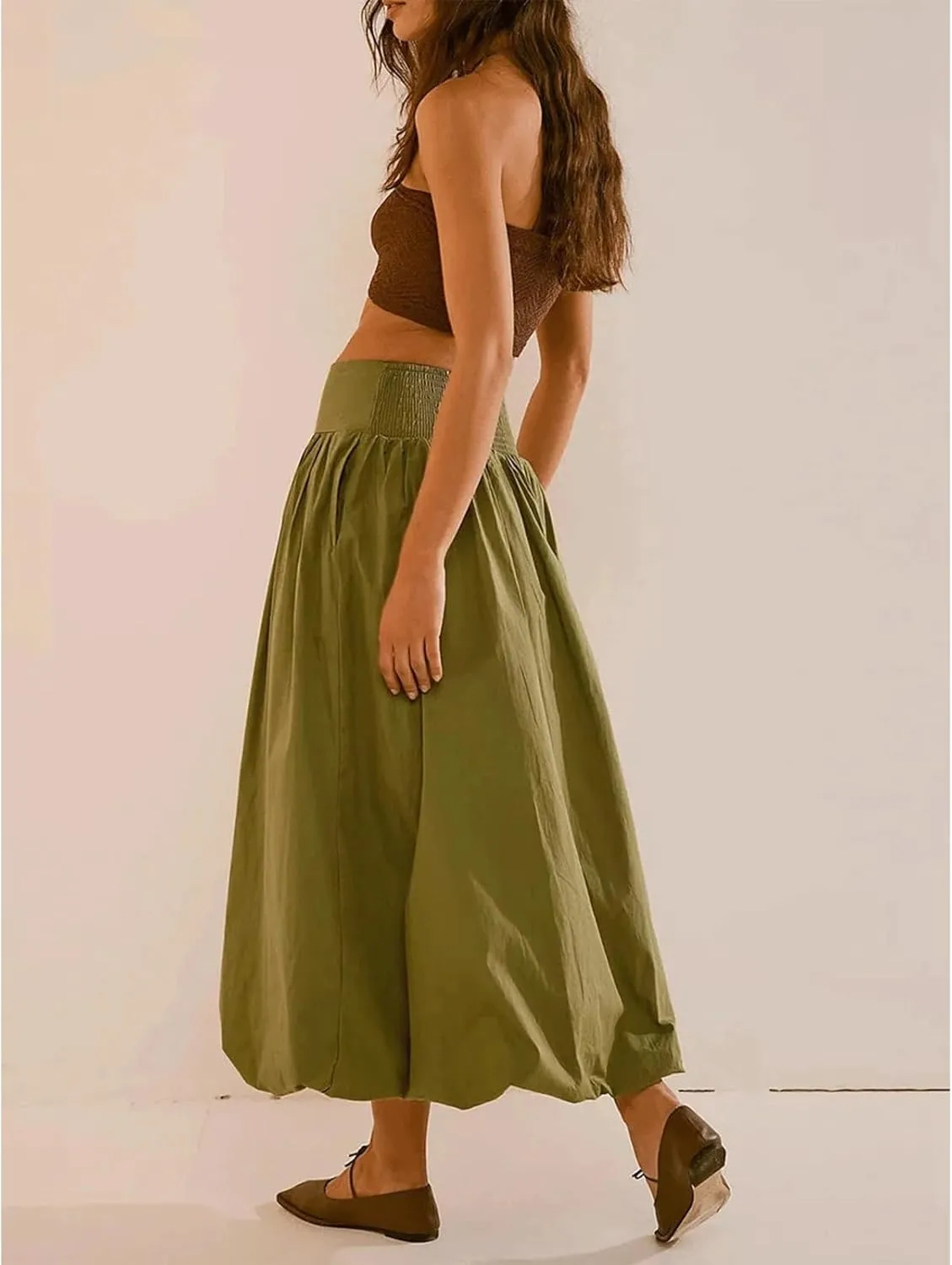 Bubble Skirt Long for Women Ruffle Pleated Stretchy Elastic Midi Skirt Coquette Aesthetic Summer Vintage Y2K Dress