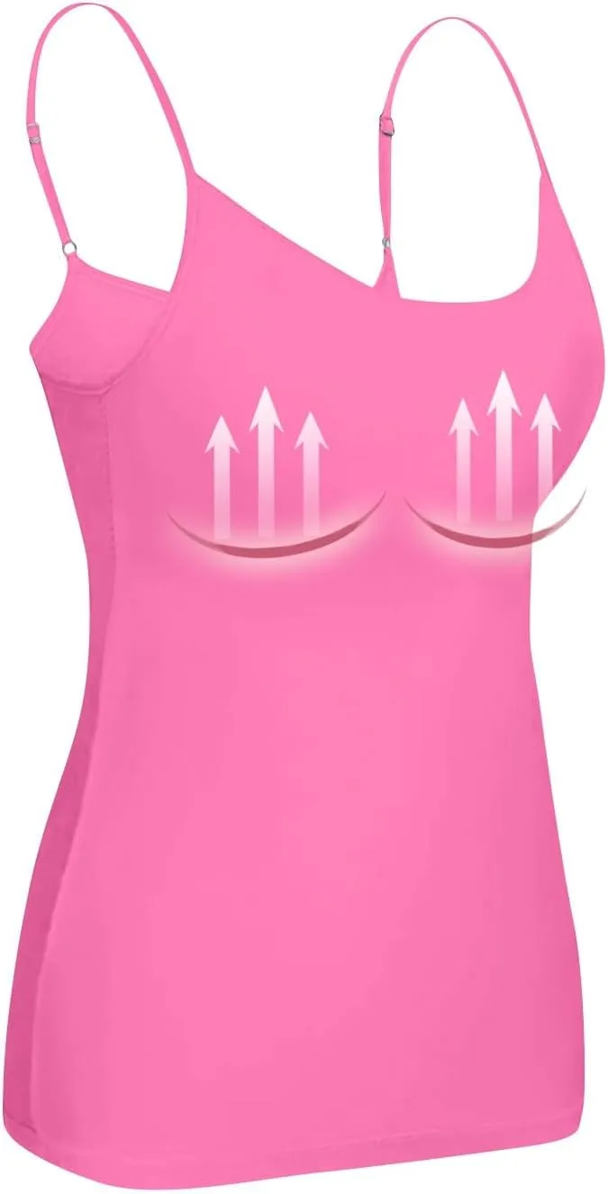 Built in Bra Tank Tops for Women 2024 Trendy Adjustable Spaghetti Padded Bra Camisole Basic Undershirts Yoga Tops
