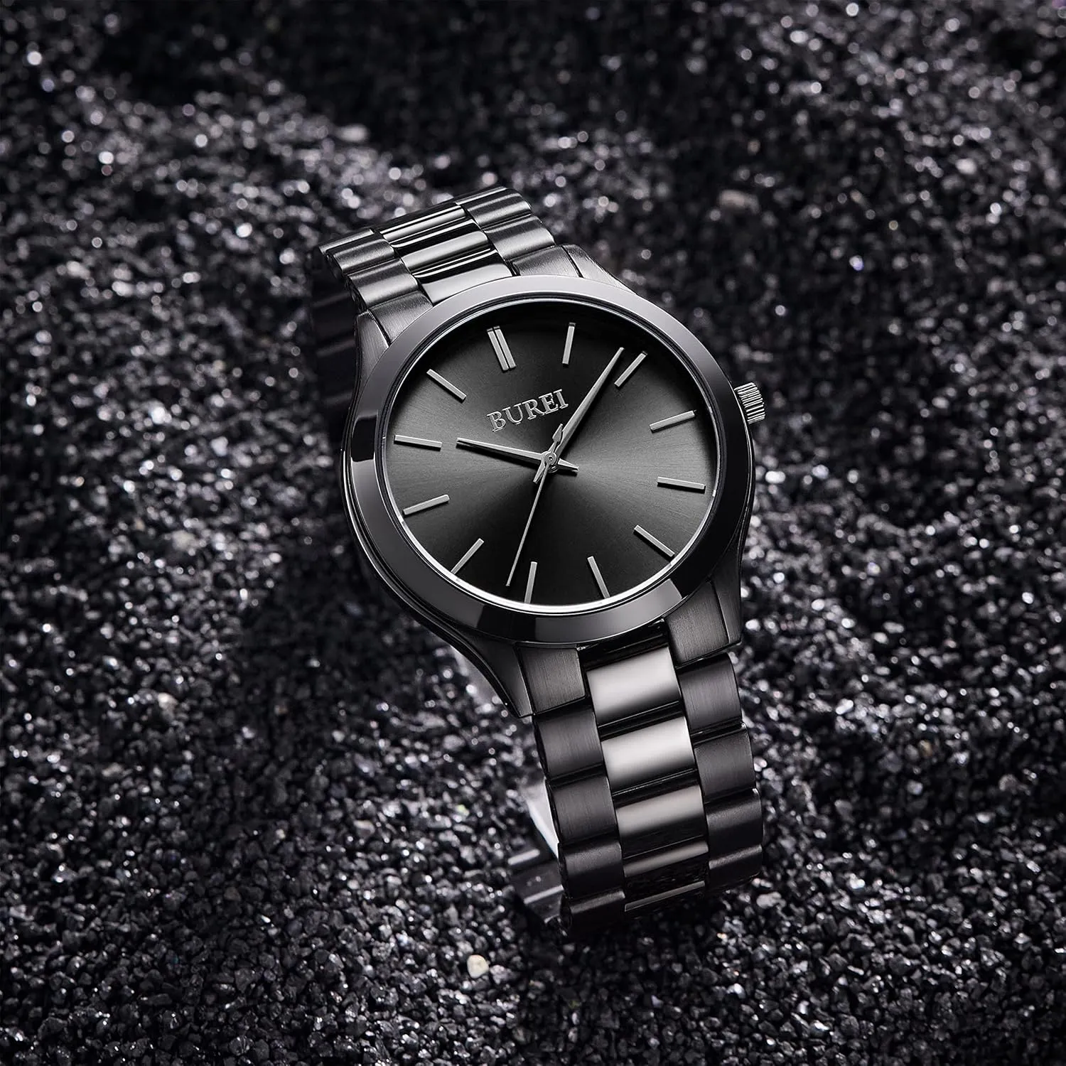 BUREI Men Watches Fashion Stainless Steel Analog Quartz Watches Business Waterproof Wristwatch,Fathers Day Gift for Men