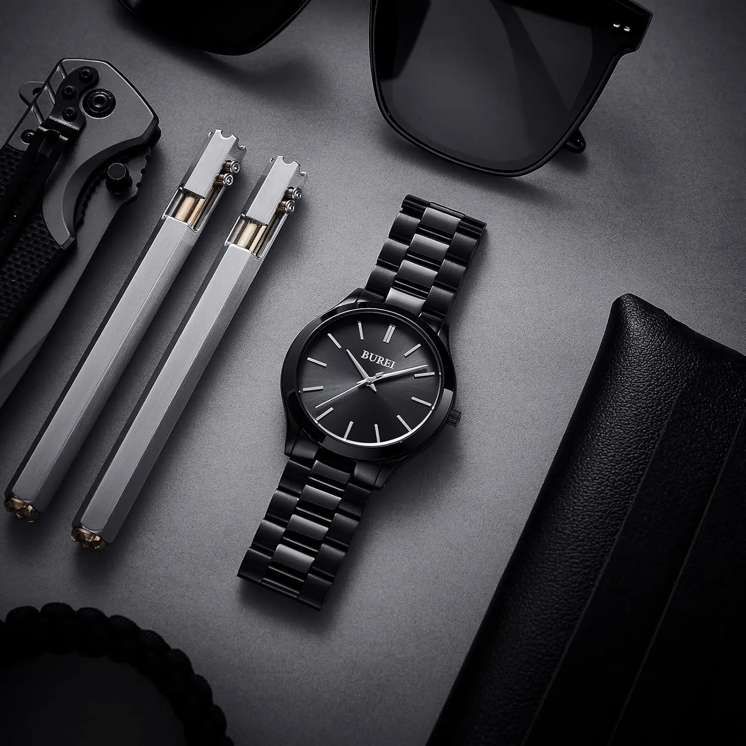 BUREI Men Watches Fashion Stainless Steel Analog Quartz Watches Business Waterproof Wristwatch,Fathers Day Gift for Men